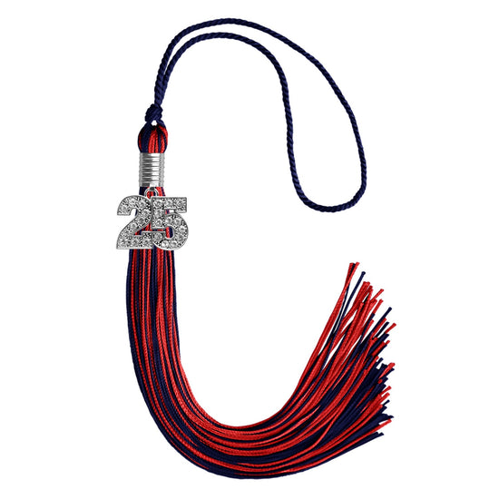 Navy Blue/Red Mixed Color Graduation Tassel with Silver Bling Charm by Wholesale Grad Supply