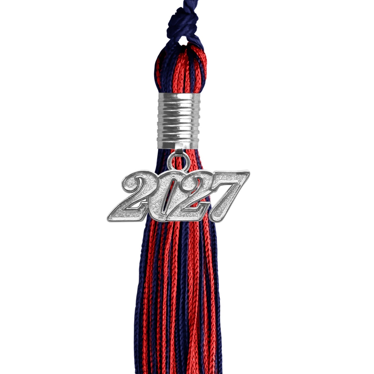 Navy Blue/Red Mixed Color Graduation Tassel with Silver Bling Charm by Wholesale Grad Supply