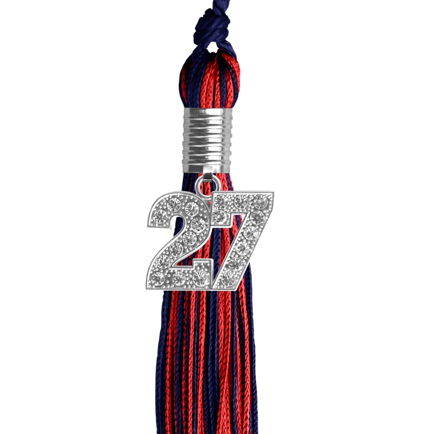 Navy Blue/Red Mixed Color Graduation Tassel with Silver Bling Charm by Wholesale Grad Supply