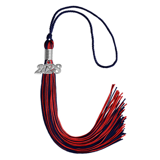 Navy Blue/Red Mixed Color Graduation Tassel with Silver Bling Charm by Wholesale Grad Supply