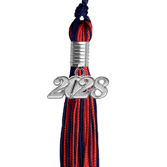 Navy Blue/Red Mixed Color Graduation Tassel with Silver Bling Charm by Wholesale Grad Supply