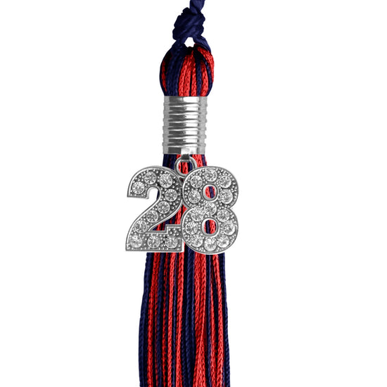 Navy Blue/Red Mixed Color Graduation Tassel with Silver Bling Charm by Wholesale Grad Supply