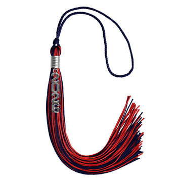 Navy Blue/Red Mixed Color Graduation Tassel with Stacked Silver Date Drop by Wholesale Grad Supply