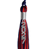 Navy Blue/Red Mixed Color Graduation Tassel with Stacked Silver Date Drop by Wholesale Grad Supply