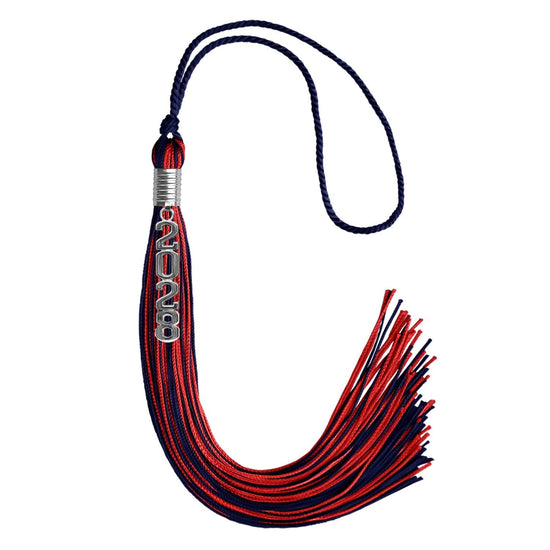 Navy Blue/Red Mixed Color Graduation Tassel with Stacked Silver Date Drop by Wholesale Grad Supply