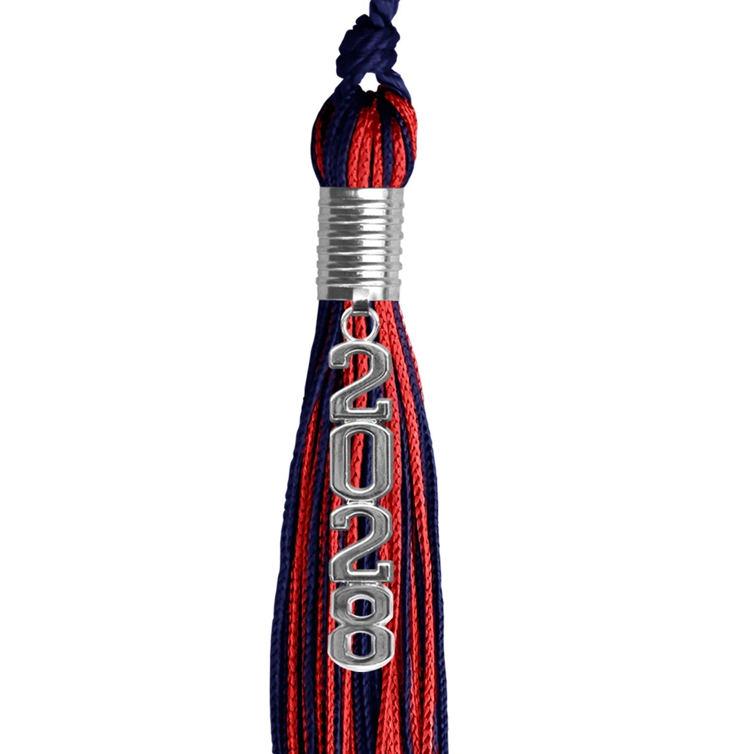 Navy Blue/Red Mixed Color Graduation Tassel with Stacked Silver Date Drop by Wholesale Grad Supply