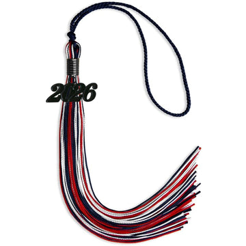 Navy Blue/Red/White Mixed Color Graduation Tassel with Black Bling Charm by Wholesale Grad Supply
