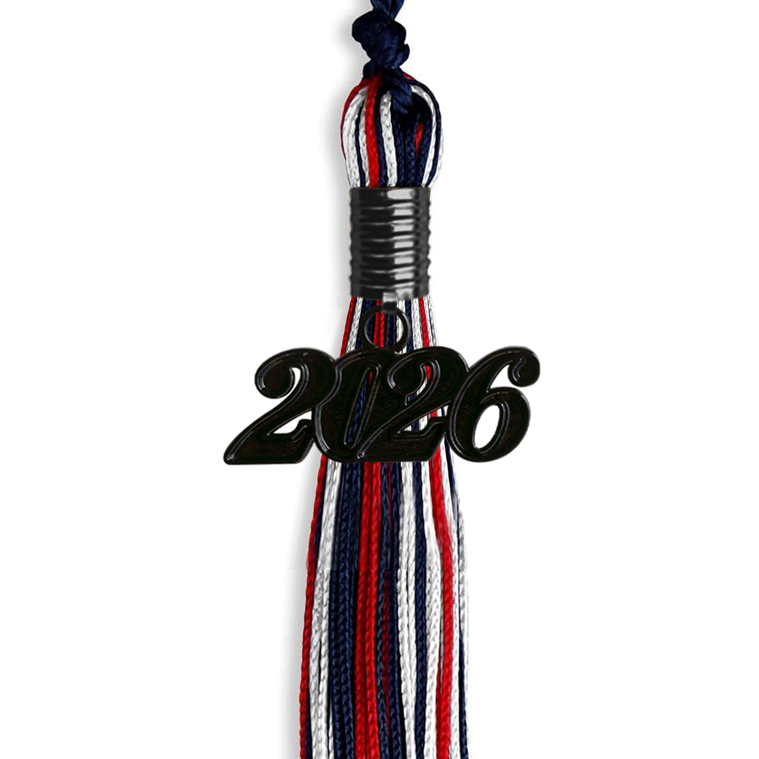 Navy Blue/Red/White Mixed Color Graduation Tassel with Black Bling Charm by Wholesale Grad Supply