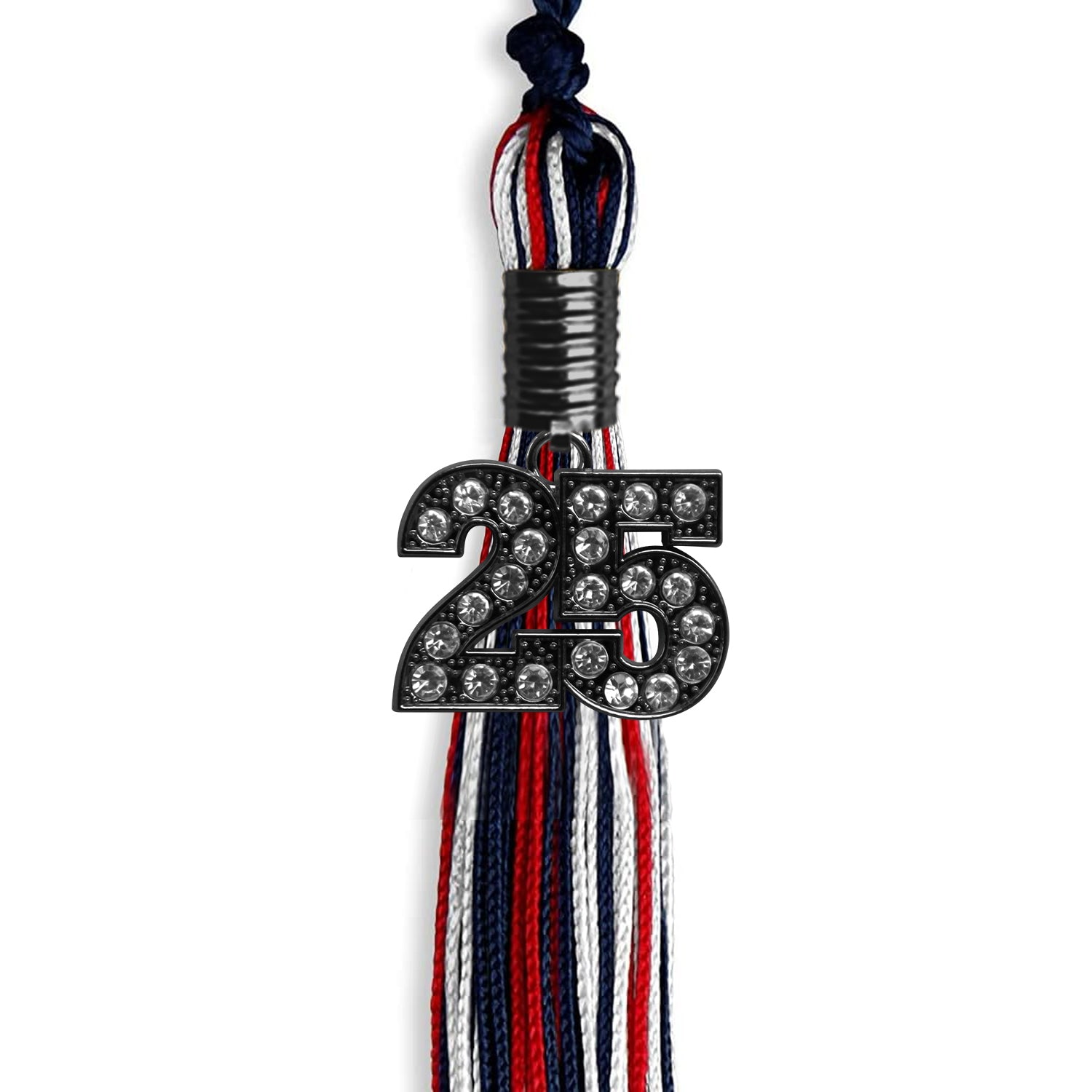 Navy Blue/Red/White Mixed Color Graduation Tassel with Black Bling Charm by Wholesale Grad Supply