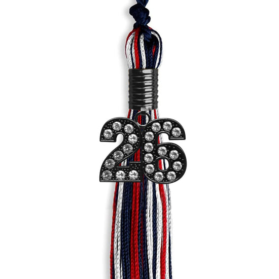 Navy Blue/Red/White Mixed Color Graduation Tassel with Black Bling Charm by Wholesale Grad Supply