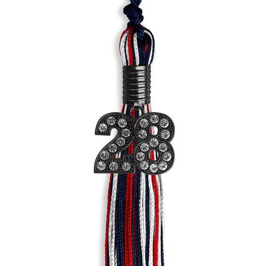 Navy Blue/Red/White Mixed Color Graduation Tassel with Black Bling Charm by Wholesale Grad Supply