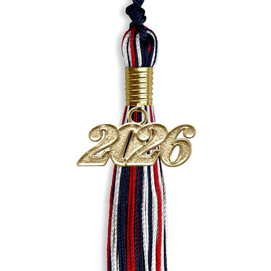 Navy Blue/Red/White Mixed Color Graduation Tassel with Gold Bling Charm by Wholesale Grad Supply