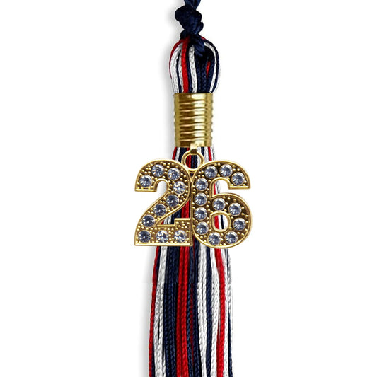 Navy Blue/Red/White Mixed Color Graduation Tassel with Gold Bling Charm by Wholesale Grad Supply