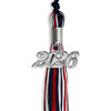 Navy Blue/Red/White Mixed Color Graduation Tassel with Silver Bling Charm by Wholesale Grad Supply