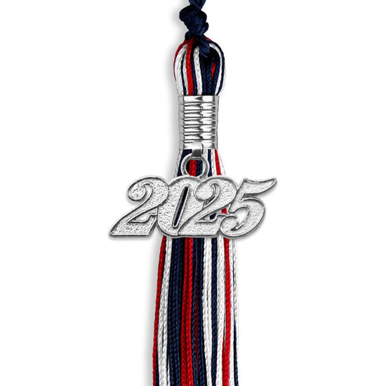 Navy Blue/Red/White Mixed Color Graduation Tassel with Silver Bling Charm by Wholesale Grad Supply