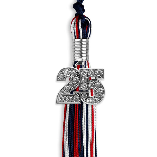 Navy Blue/Red/White Mixed Color Graduation Tassel with Silver Bling Charm by Wholesale Grad Supply