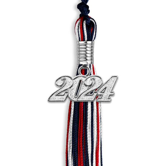 Navy Blue/Red/White Mixed Color Graduation Tassel with Silver Bling Charm by Wholesale Grad Supply