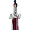 Navy Blue/Red/White Mixed Color Graduation Tassel with Silver Bling Charm by Wholesale Grad Supply