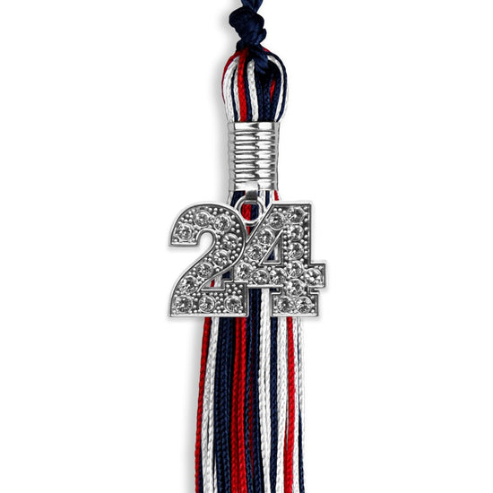 Navy Blue/Red/White Mixed Color Graduation Tassel with Silver Bling Charm by Wholesale Grad Supply