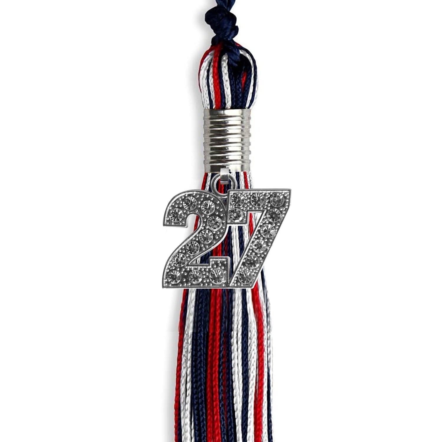Navy Blue/Red/White Mixed Color Graduation Tassel with Silver Bling Charm by Wholesale Grad Supply