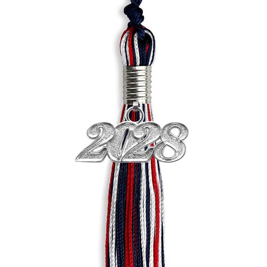 Navy Blue/Red/White Mixed Color Graduation Tassel with Silver Bling Charm by Wholesale Grad Supply