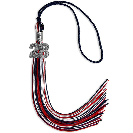 Navy Blue/Red/White Mixed Color Graduation Tassel with Silver Bling Charm by Wholesale Grad Supply