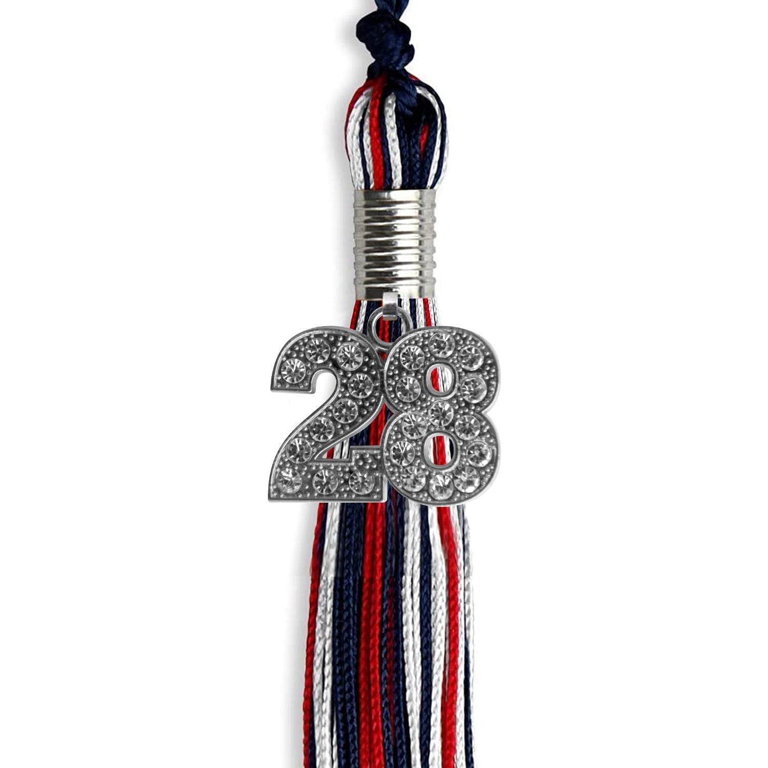 Navy Blue/Red/White Mixed Color Graduation Tassel with Silver Bling Charm by Wholesale Grad Supply