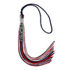 Navy Blue/Red/White Mixed Color Graduation Tassel with Silver Stacked Date Drop by Wholesale Grad Supply