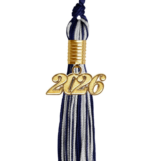Navy Blue/Silver Green Mixed Color Graduation Tassel with Gold Bling Charm by Wholesale Grad Supply
