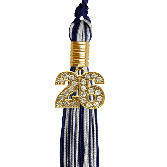 Navy Blue/Silver Green Mixed Color Graduation Tassel with Gold Bling Charm by Wholesale Grad Supply