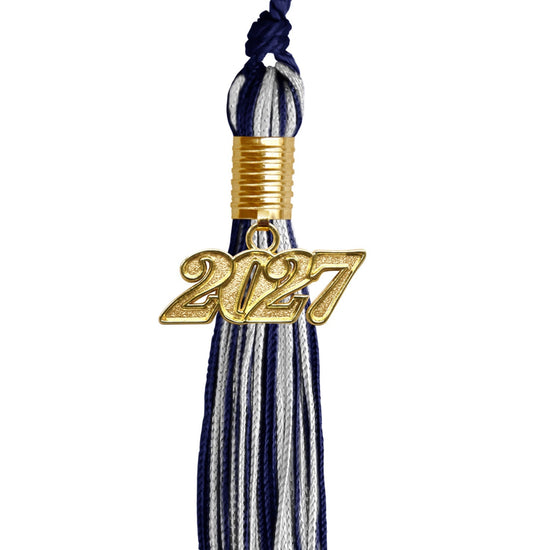 Navy Blue/Silver Green Mixed Color Graduation Tassel with Gold Bling Charm by Wholesale Grad Supply