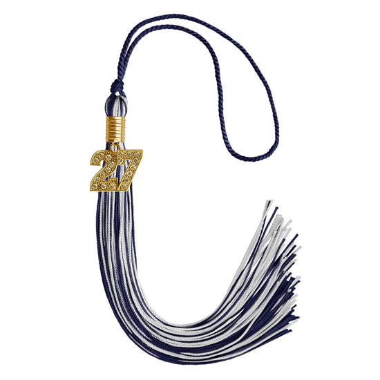 Navy Blue/Silver Green Mixed Color Graduation Tassel with Gold Bling Charm by Wholesale Grad Supply