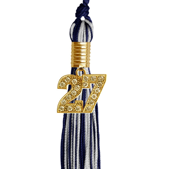 Navy Blue/Silver Green Mixed Color Graduation Tassel with Gold Bling Charm by Wholesale Grad Supply