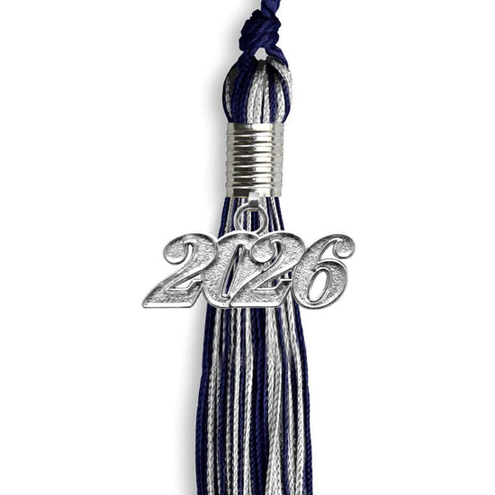 Navy Blue/Silver Mixed Color Graduation Tassel with Silver Bling Charm by Wholesale Grad Supply
