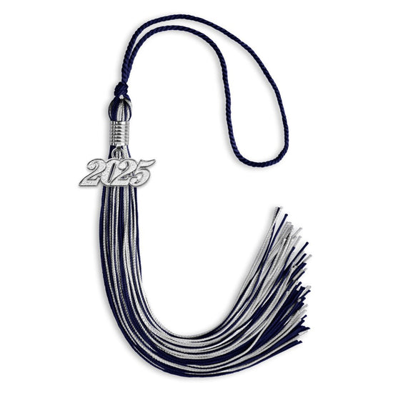 Navy Blue/Silver Mixed Color Graduation Tassel with Silver Bling Charm by Wholesale Grad Supply