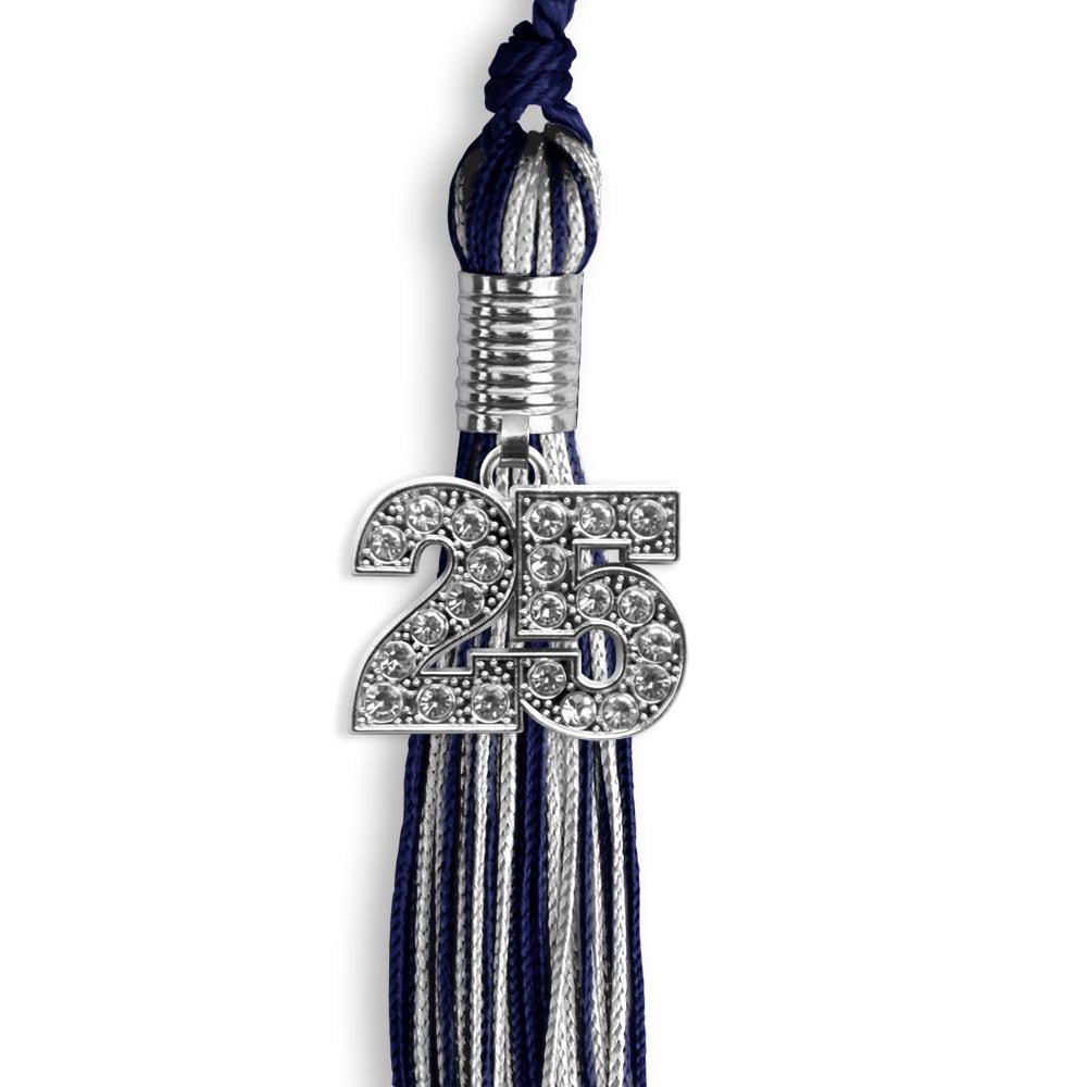Navy Blue/Silver Mixed Color Graduation Tassel with Silver Bling Charm by Wholesale Grad Supply