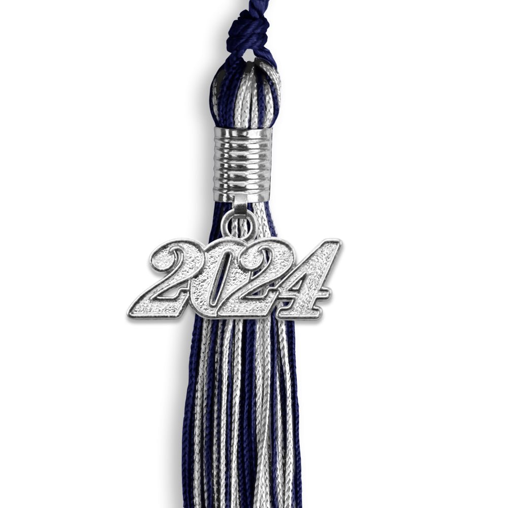 Navy Blue/Silver Mixed Color Graduation Tassel with Silver Bling Charm by Wholesale Grad Supply