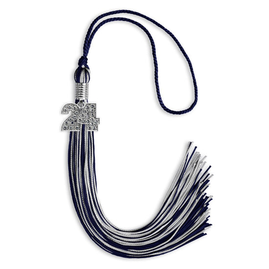 Navy Blue/Silver Mixed Color Graduation Tassel with Silver Bling Charm by Wholesale Grad Supply
