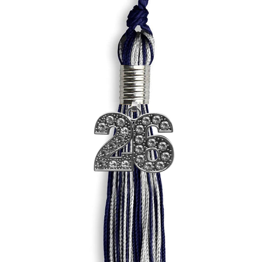 Navy Blue/Silver Mixed Color Graduation Tassel with Silver Bling Charm by Wholesale Grad Supply
