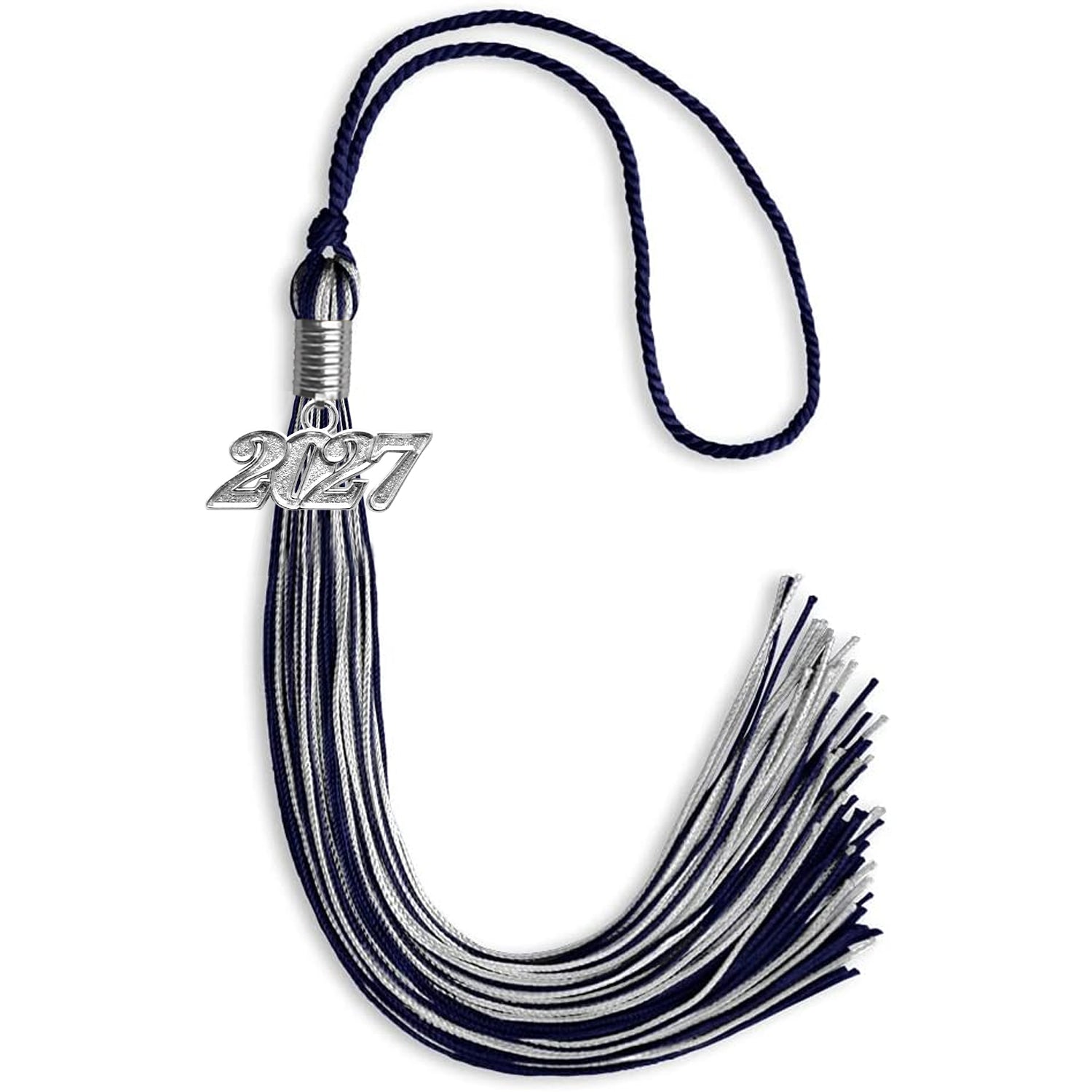 Navy Blue/Silver Mixed Color Graduation Tassel with Silver Bling Charm by Wholesale Grad Supply
