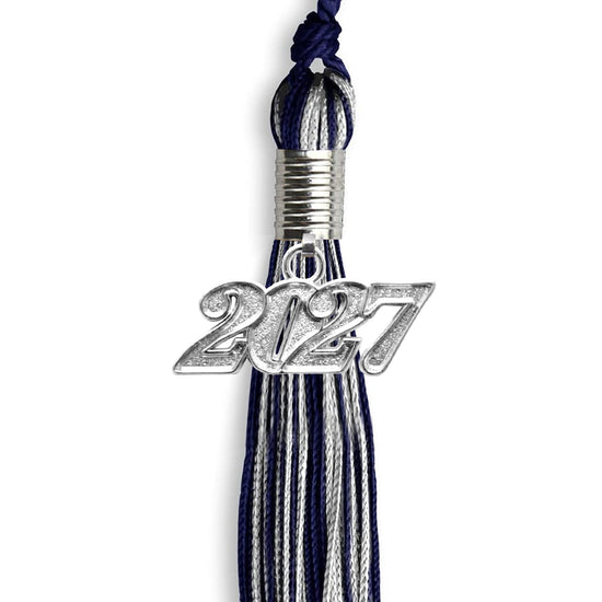 Navy Blue/Silver Mixed Color Graduation Tassel with Silver Bling Charm by Wholesale Grad Supply