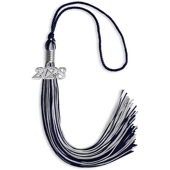 Navy Blue/Silver Mixed Color Graduation Tassel with Silver Bling Charm by Wholesale Grad Supply