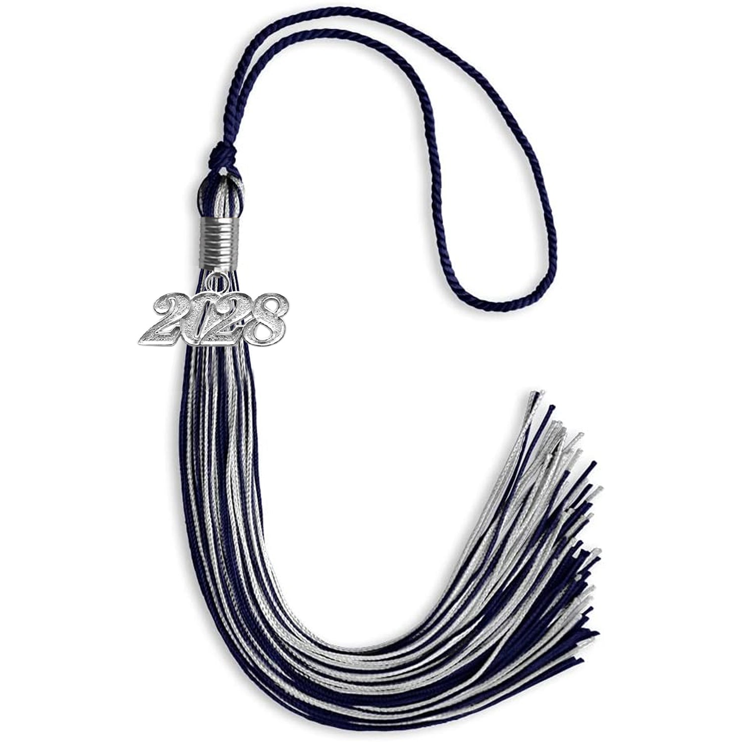 Navy Blue/Silver Mixed Color Graduation Tassel with Silver Bling Charm by Wholesale Grad Supply