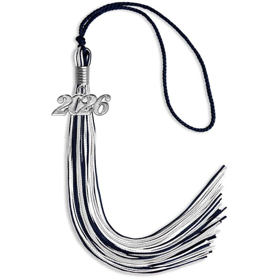 Navy Blue/Silver/White Mixed Color Graduation Tassel with Silver Bling Charm by Wholesale Grad Supply
