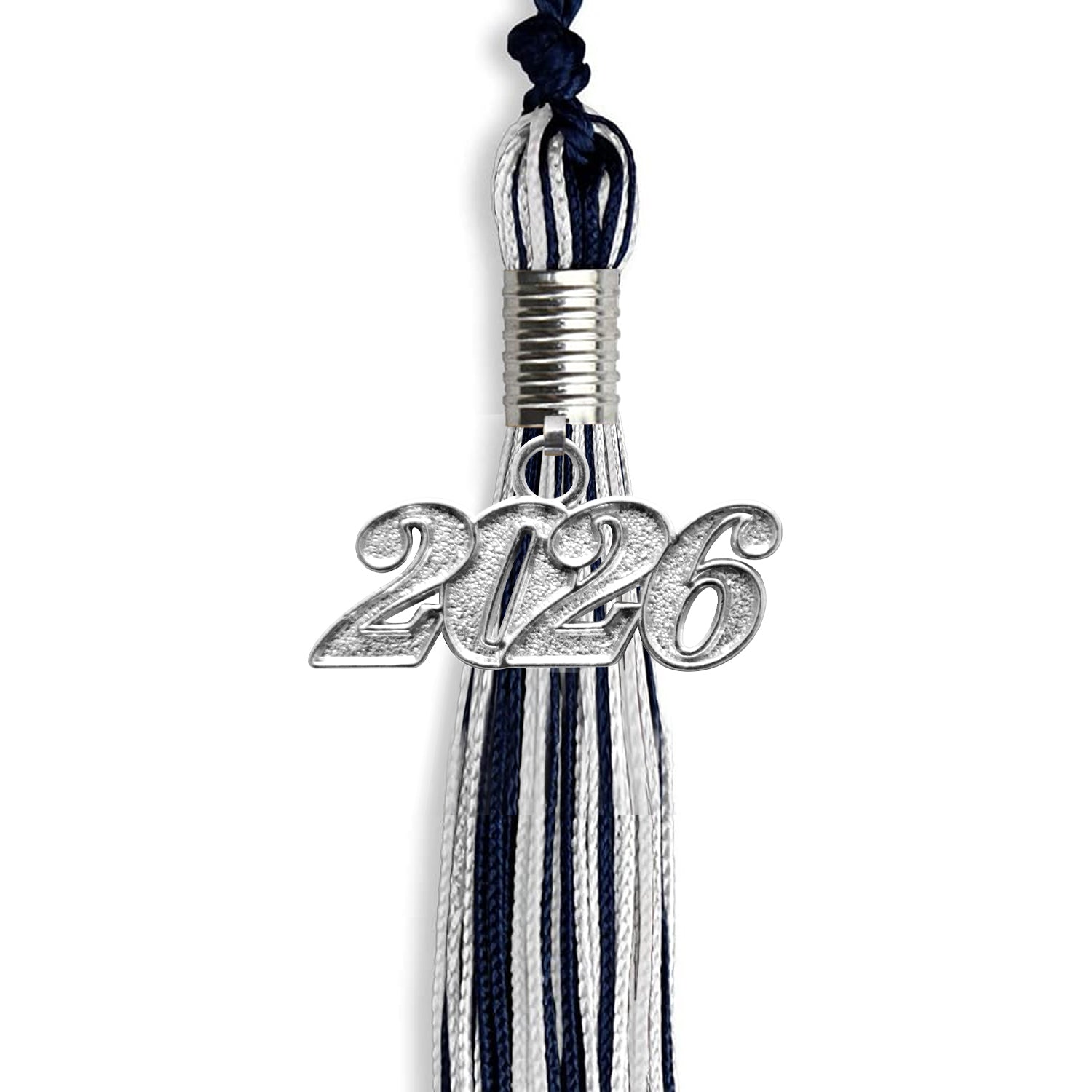 Navy Blue/Silver/White Mixed Color Graduation Tassel with Silver Bling Charm by Wholesale Grad Supply