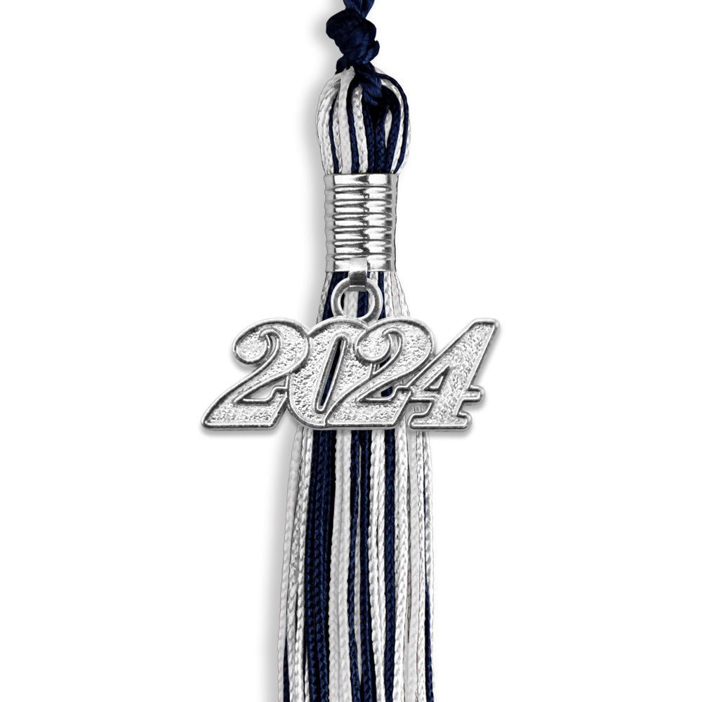 Navy Blue/Silver/White Mixed Color Graduation Tassel with Silver Bling Charm by Wholesale Grad Supply