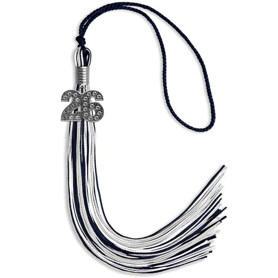 Navy Blue/Silver/White Mixed Color Graduation Tassel with Silver Bling Charm by Wholesale Grad Supply