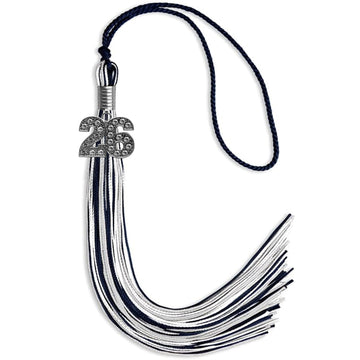 Navy Blue/Silver/White Mixed Color Graduation Tassel with Silver Bling Charm by Wholesale Grad Supply