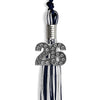 Navy Blue/Silver/White Mixed Color Graduation Tassel with Silver Bling Charm by Wholesale Grad Supply