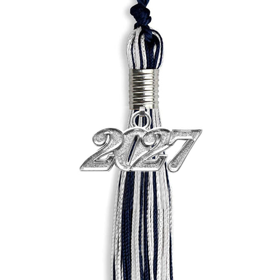 Navy Blue/Silver/White Mixed Color Graduation Tassel with Silver Bling Charm by Wholesale Grad Supply
